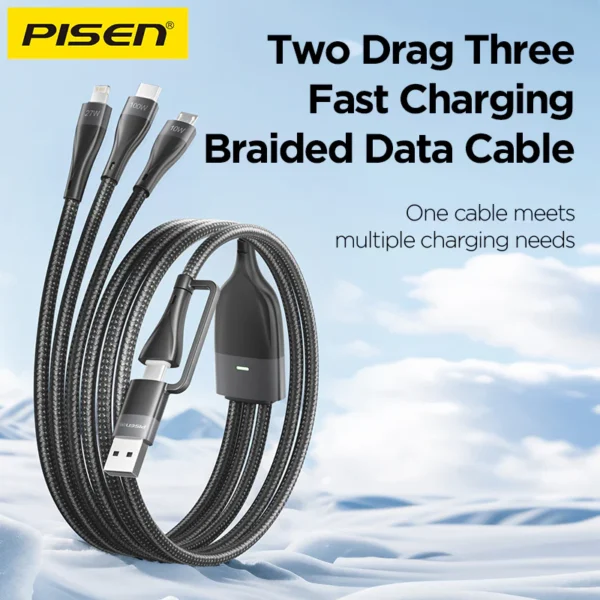 PISEN two-to-three braided data charging cable 1.2m AP-FC15-1200 - Image 2