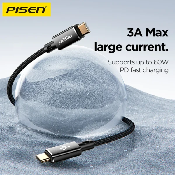 PISEN PRO C to C 60W colorful braided data cable CC11-1000 - Image 2