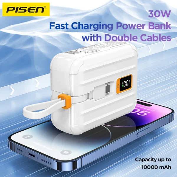 PISEN QUICK 30W Mini power bank with screen & cables 10000mAh TS-D364 - Image 2