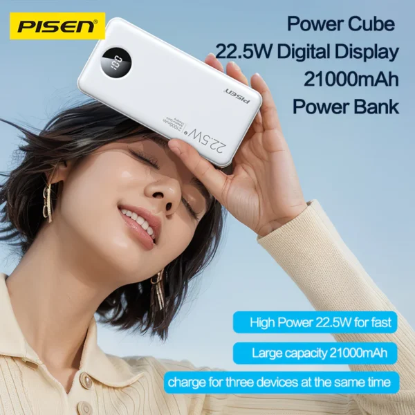 PISEN Power Cube 22.5W Digital Display 21000mAh Power Bank TS-D301 - Image 2