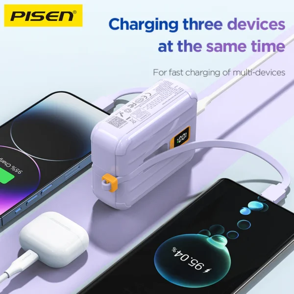 PISEN QUICK 30W Mini power bank with screen & cables 10000mAh TS-D364 - Image 4