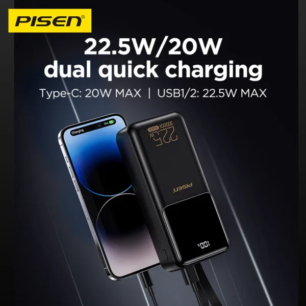 PISEN Semi Mirror 22.5W 30000mAh Power Bank TP-D040 - Image 4