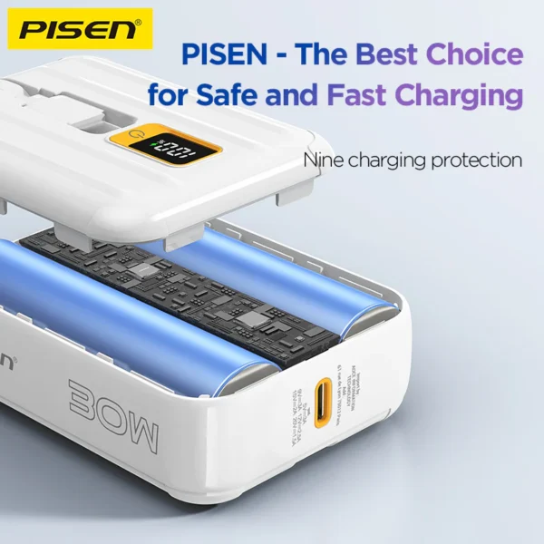 PISEN QUICK 30W Mini power bank with screen & cables 10000mAh TS-D364 - Image 6