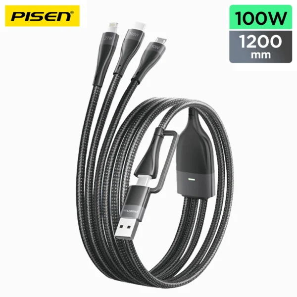 PISEN two-to-three braided data charging cable 1.2m AP-FC15-1200