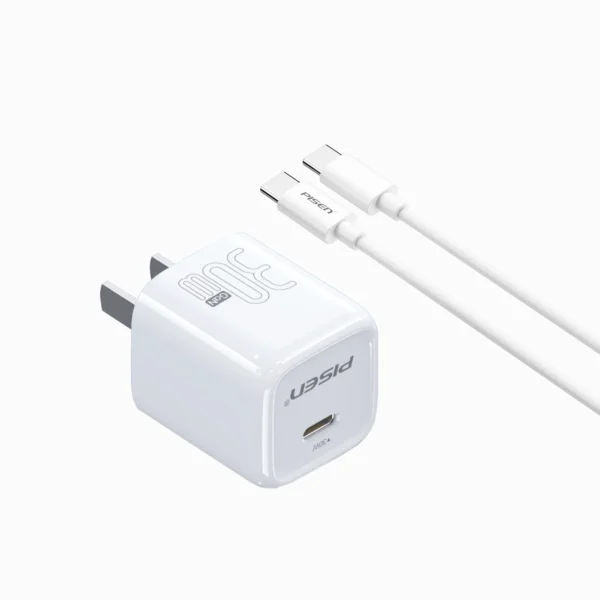 PISEN Quick 30W GaN Pudding Single Port Fast Charger (US) TP-C72 + C-C Cables - Image 2