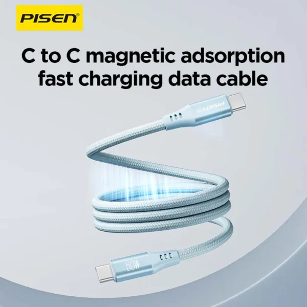 PISEN C to C 60W magnetic braided fast charging data cable 1m CC-FC22-1000 - Image 2