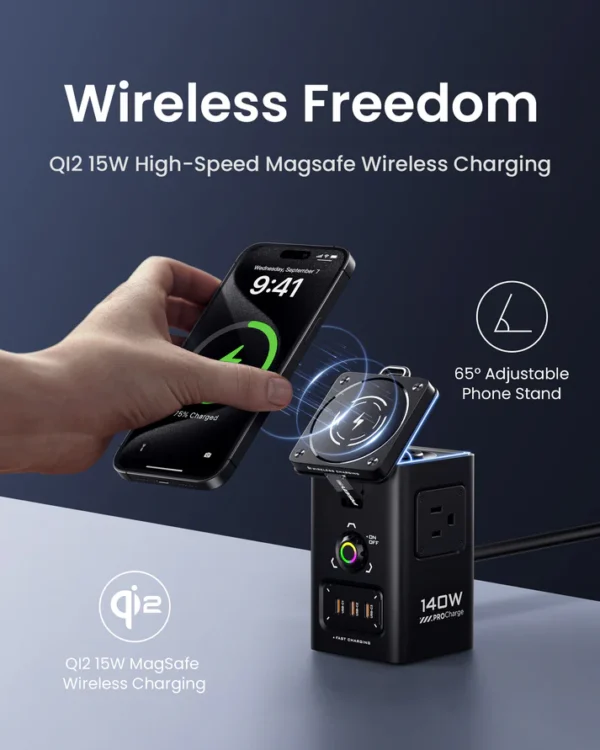 PISEN 140W GaN Magnetic Wireless Charging MagStation 8-in-1 Socket Set KF27 - Image 2