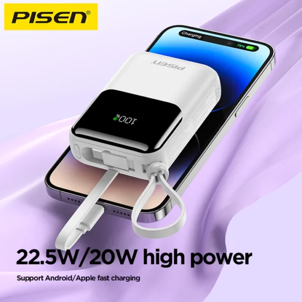 PISEN Sunny Power 22.5W With Two build-in Cables 10000mAh Mini Power Bank TP-D096 - Image 3