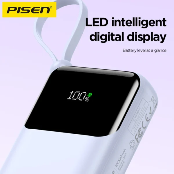 PISEN Sunny Power 22.5W With Two build-in Cables 10000mAh Mini Power Bank TP-D096 - Image 4