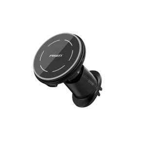 PISEN Qi2 Magnetic Wireless Car Charger Mount TP-C70 Black with 15W fast charging, strong magnetic hold, and compact air vent mount design.